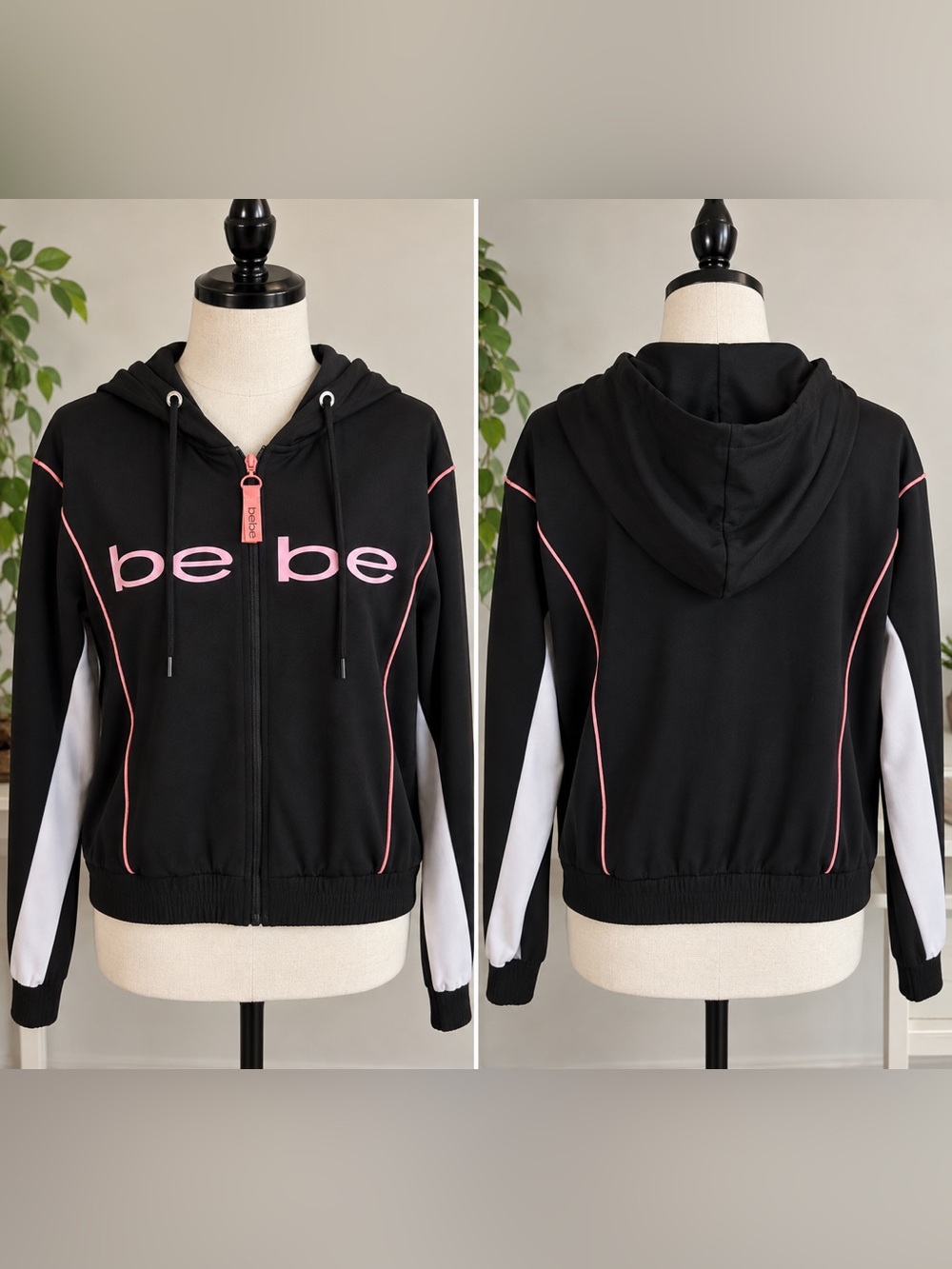 bebe Black & Pink Zip Hoodie Jacket